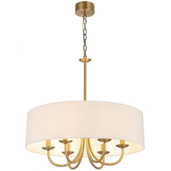 Telbix Shiron Contemporary Pendant Hanging Lamp Light Metal Fabric Brass Ivory Matte Plated