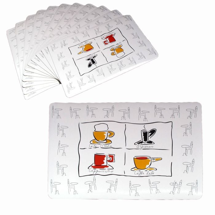 Set of 12 PVC Easy Care Placemats - Coffee House 43 x 28 cm