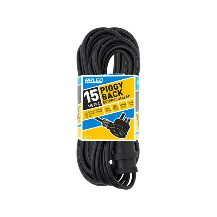 Arlec 15m Black Piggy Back Extension Lead