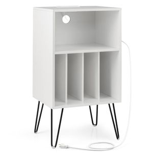 Costway Record Player Stand w/Charging Station Side Table White