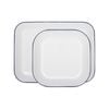 Argon Tableware Enamel Baking Tray Set - Blue Rim - 2pc Lightweight Metal Enamel Oven Tray Kitchen Bakeware Flat Cooking Pan