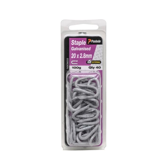Paslode 20 x 2.8mm 100g Galvanised Staple Nails - 40 Pack