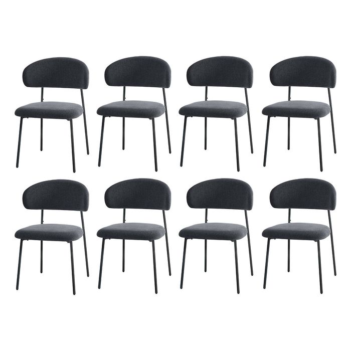 Oikiture 8x Dining Chairs Kitchen Lounge Seat Linen Fabric Accent Chair Grey