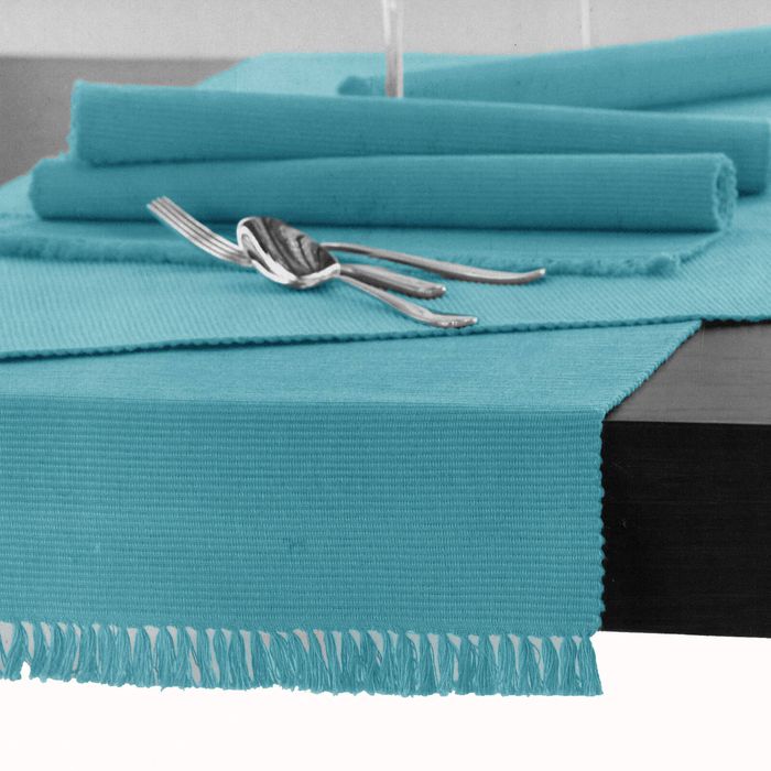 Hoydu Cotton Ribbed Table Runner 45cm x 200cm - Aqua