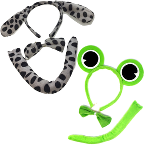 2pc Set Animal Headband W Bow Tail Dog + Frog Ears Hair Costume Halloween Party
