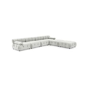 Foret 6 Seater Arm Sofa Modular Ottoman Velvet Tufted Lounge Couch Chaise Beige