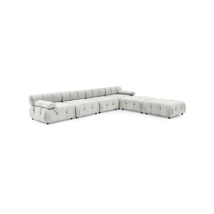 Foret 6 Seater Arm Sofa Modular Ottoman Velvet Tufted Lounge Couch Chaise Beige