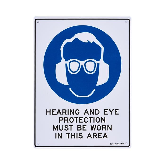 Sandleford 300 x 225mm Hearing and Eye Protection Must Be Worn Plastic Sign