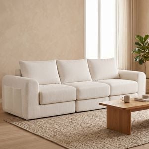 Advwin 235cm 3 Seater Sofa Modular Corduroy Floor Sofa Bed Boneless Cloud Couch No Assembly Beige