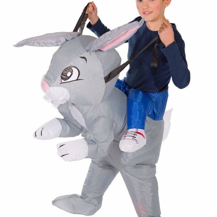 Inflatable Kids Piggyback Ride On Grey Rabbit Costume - One Size