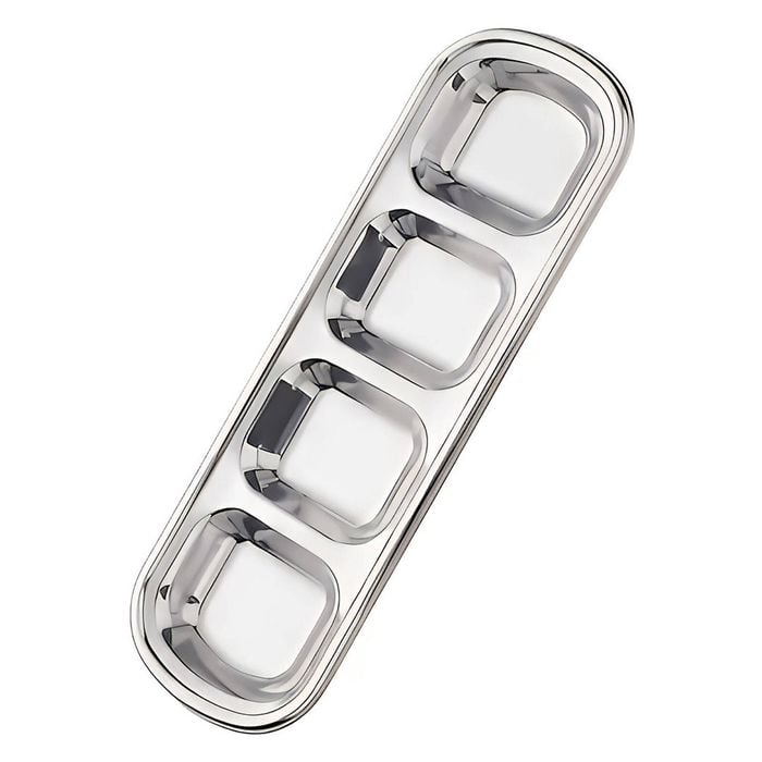 Anygleam Silver Stainless Steel 4 Grid Seasoning Sauce Dish Plates Dipping Kitchenware