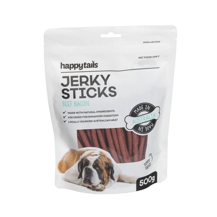 Happy Tails 500g Beef And Bacon Jerky Sticks Dog Treats