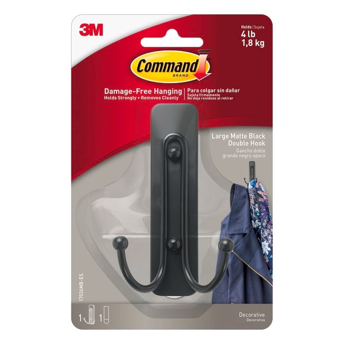 Command Matte Black Large Double Hook - 1 Pack