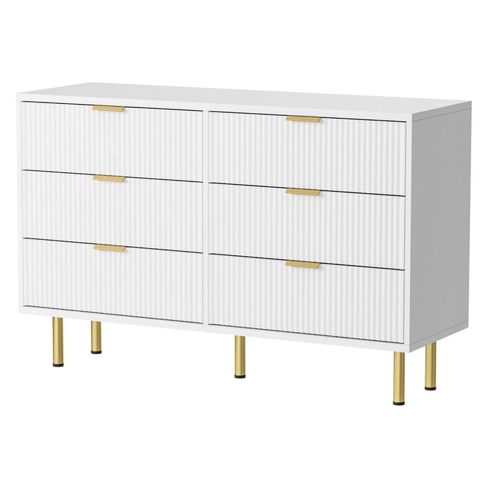 Levede 6-Drawer Textured Tallboy Storage Cabinet White