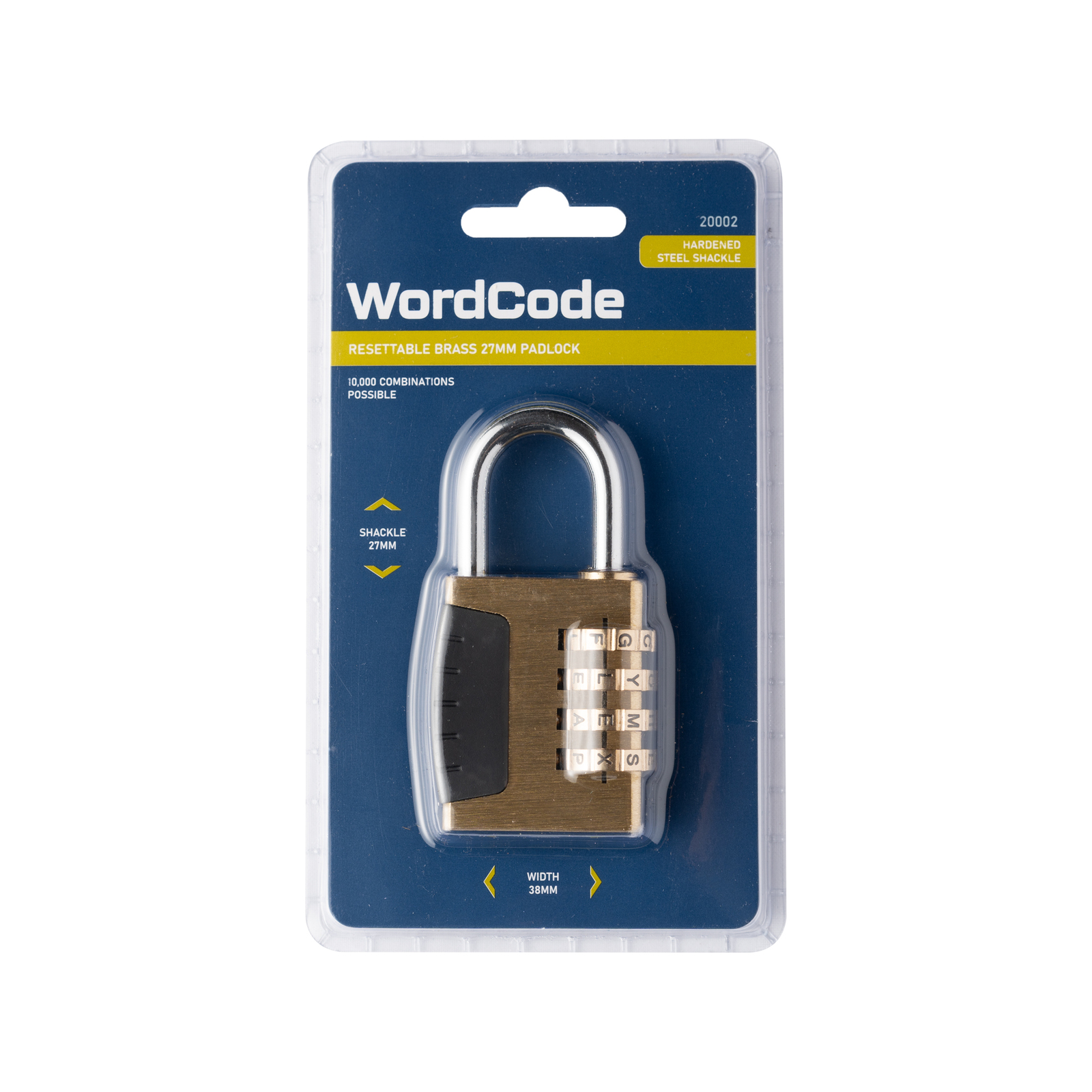 Wordcode 27mm Brass 4 Dial Resettable Padlock