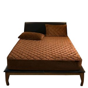 Anycozy Mattress Cover Coffee King Size Crystal Velvet Thicken Quilted Warm Soft Plush Bed Sheet