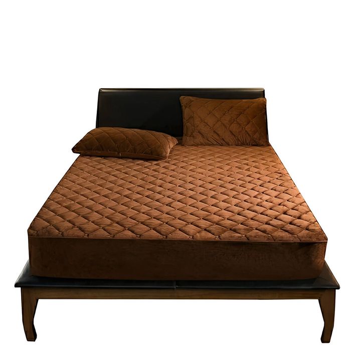 Anycozy Mattress Cover Coffee King Size Crystal Velvet Thicken Quilted Warm Soft Plush Bed Sheet