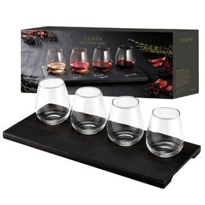 5pc Tempa Atticus Wooden Wine Tasting Paddle & Glass Set 375ml Black