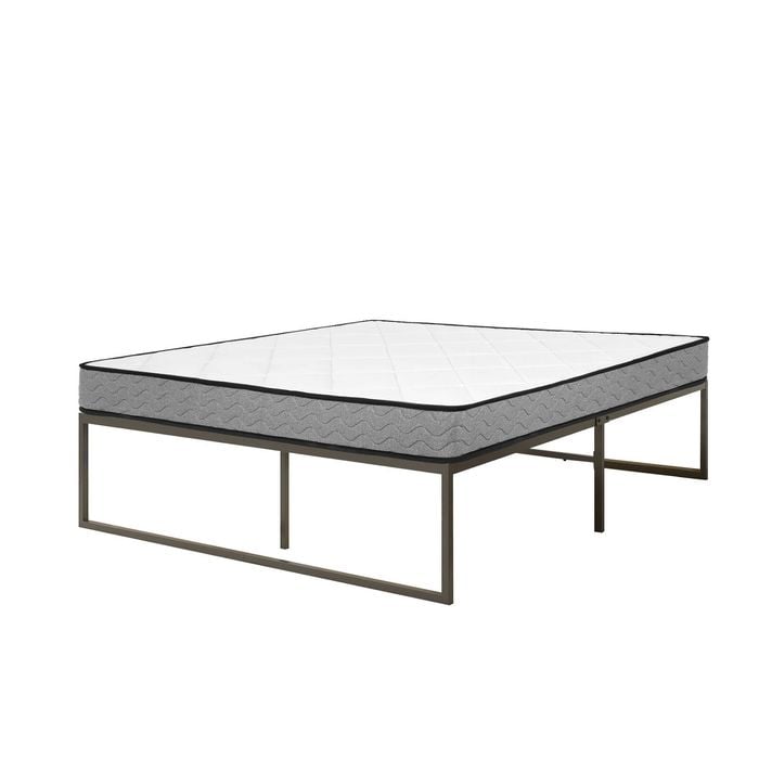 Advwin Queen Size Bed Frame Metal and Mattress 16cm White