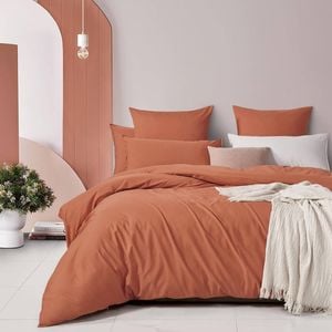 Gioia Casa Vintage Washed Cotton Single Bed Quilt Cover Set - Brick