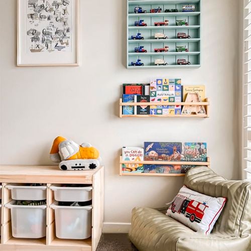 Revamp
  the toy shelves with Chalked Serenity Blue spray paint for your kids’ space.