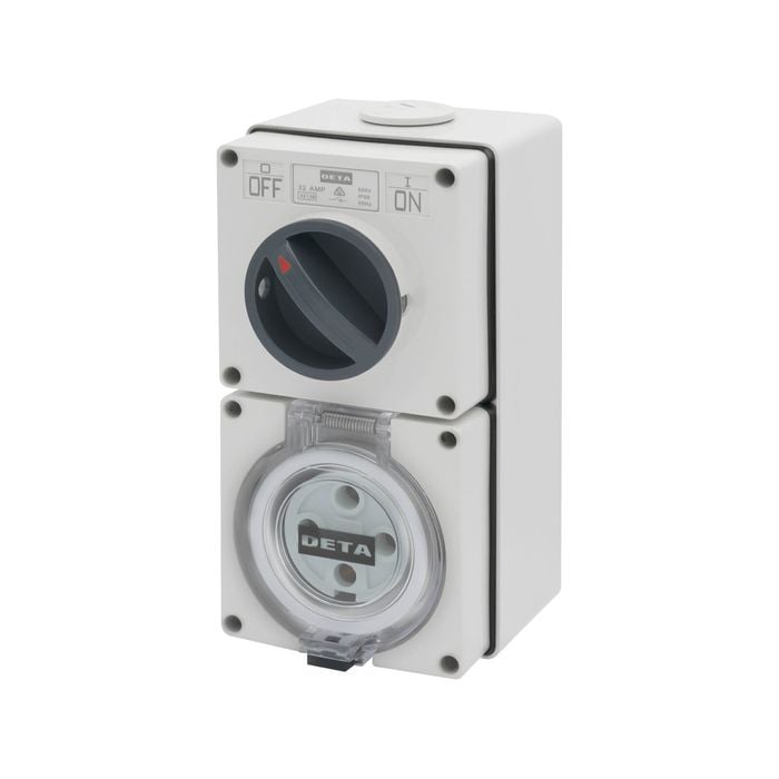 Deta 32A 500V Industrial 4 Pin Round Switched Outlet