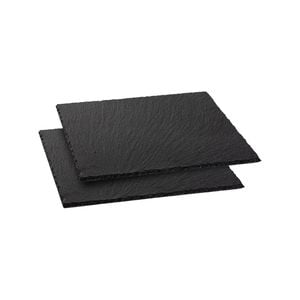 Argon Tableware Square Slate Serving Platters - Dinner Table Serveware - Padded Feet - 33cm - Grey - Pack of 2