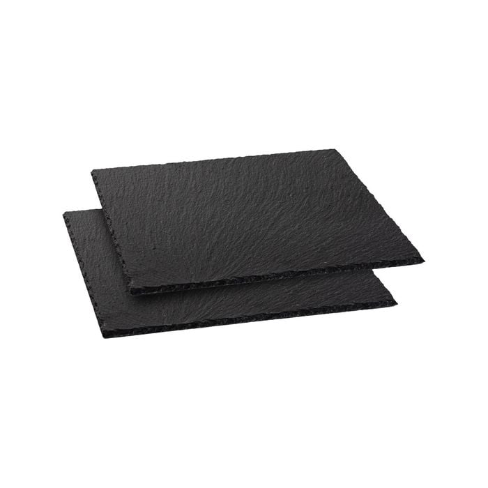 Argon Tableware Square Slate Serving Platters - Dinner Table Serveware - Padded Feet - 33cm - Grey - Pack of 2