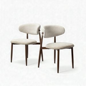 Milo 2pc Set Dining Chair Fabric Seat Beige Walnut