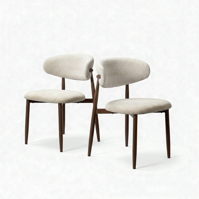 Milo 2pc Set Dining Chair Fabric Seat Beige Walnut