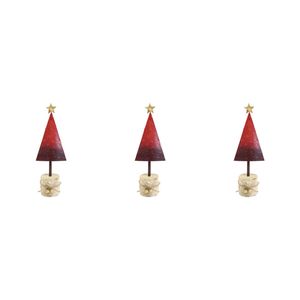 3x LVD Metal/Wood Gold Star Red Tree w/ Stump Christmas Holiday Decoration 25cm