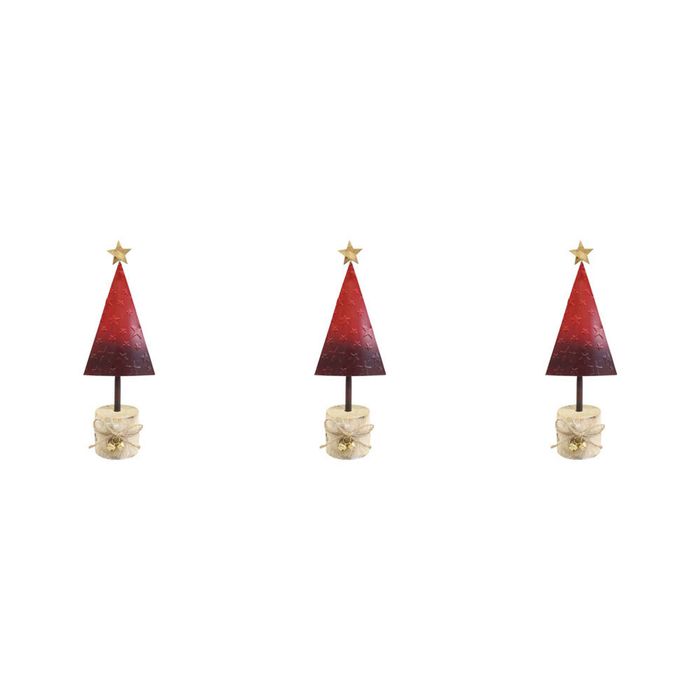 3x LVD Metal/Wood Gold Star Red Tree w/ Stump Christmas Holiday Decoration 25cm
