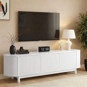 Homfurn 160cm Tv Unit – Fluted Push-to-open Cabinets, Soft-close, Cable Management, White