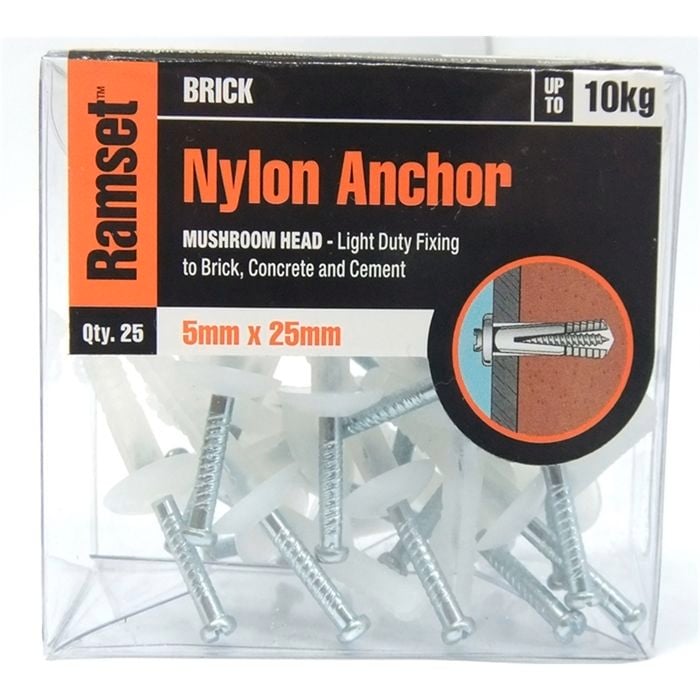 Ramset Nylon Anchor Mushroom Head 5 x 25mm 25pk