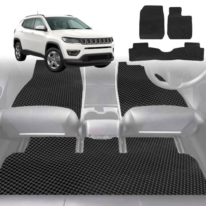 6D Diamond Car Floor Mats for Jeep Compass 2017-Current-Full Set-Black-Outback GT