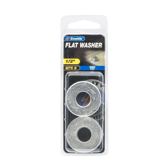 Zenith 1/2" Zinc Plated Flat Washers - 8 Pack