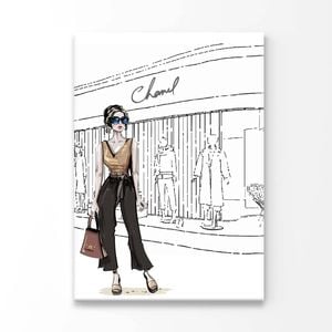 Stylish Girl with Fashion Store Print 100% Australian Made 50x75cm (Stretched Canvas)