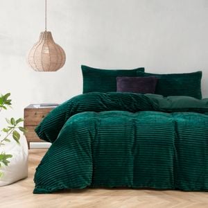 Dreamaker Embossed Teddy Fleece Quilt Cover Set Emerald King Single Bed