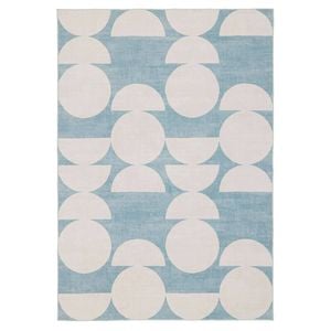 Loopsie-290cm X 190cm-malabou Half Moons Printed Blue And Cream Washable Rug