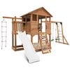 Lifespan Kids Kingston Cubby House, Monkey Bars, Swing Set with  2.2m Pastel White Slide