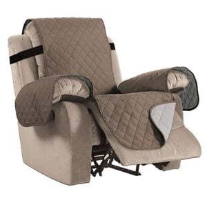 Smarcute 1 Seater Quilted Reversible Recliner Chair Cover Armchair Sofa Slipcover with Straps Taupe