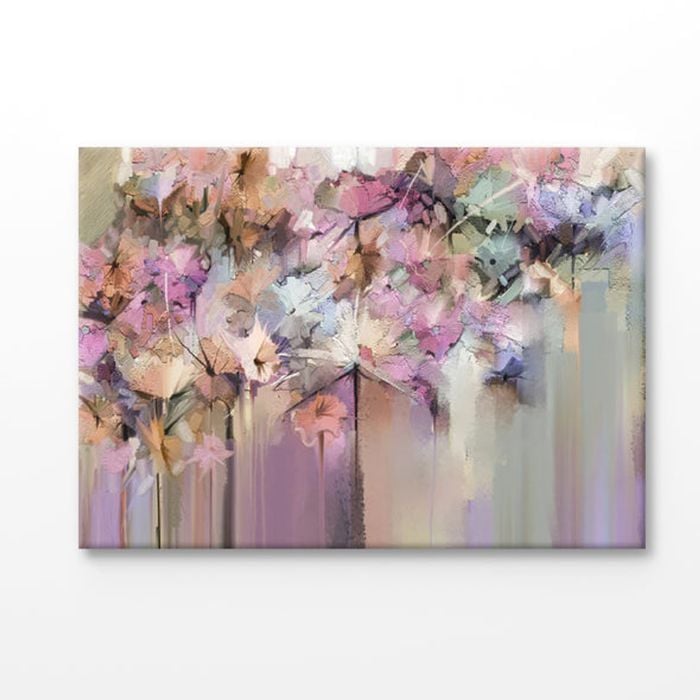 Pink & Purple Flowers Painting Print 100% Australian Made 150x100cm (Stretched Canvas)