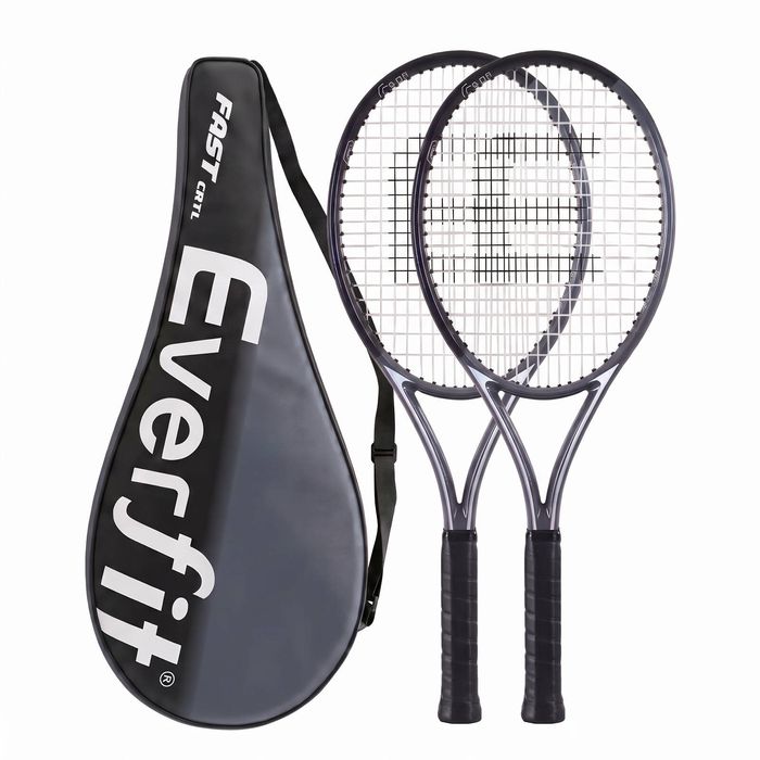 Everfit 27 Inch Tennis Racket Set of 2 Pack Lightweight Cushioned Grip for Beginners Black
