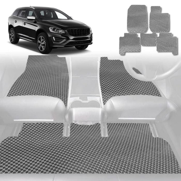 6D Diamond Car Floor Mats for Volvo XC60 2017-Current-Full Set-Grey-Outback GT