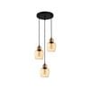 CLA Lighting CHAMPAN1 Interior Bronze Amber Glass Ellipse Pendant Light- 3 lits Round