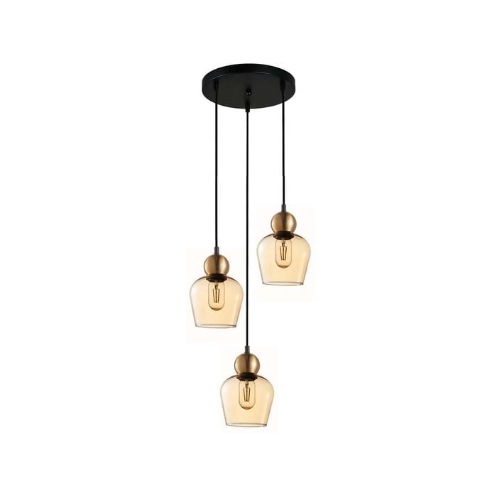 CLA Lighting CHAMPAN1 Interior Bronze Amber Glass Ellipse Pendant Light- 3 lits Round