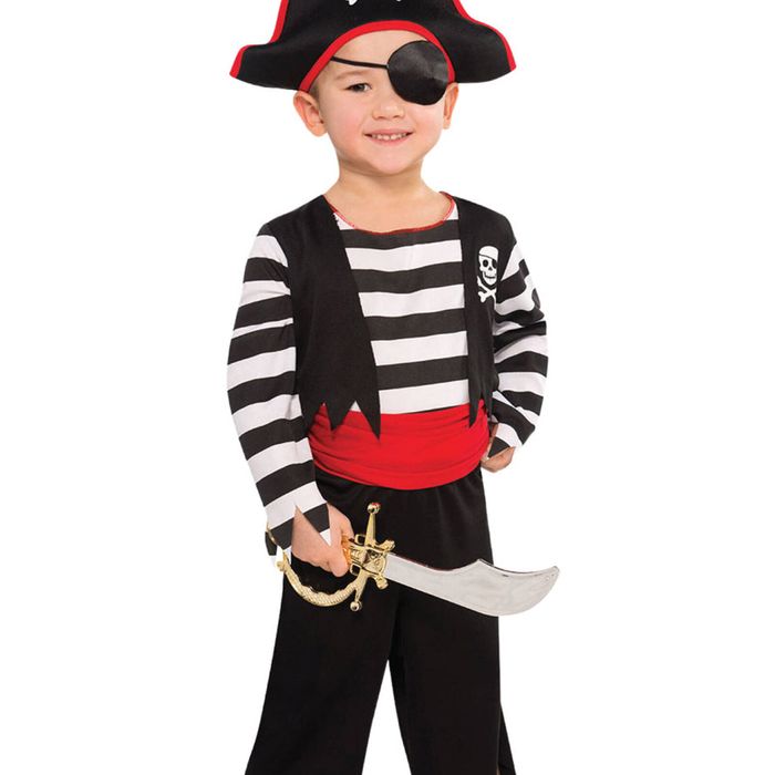 Striped Black And White Pirate Deckhand Boys Costume - 4-6
