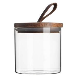 Argon Tableware Glass Storage Jars - Leather Loop Lid - 550ml - Modern Round Scandi Organisation Container Glass Jar