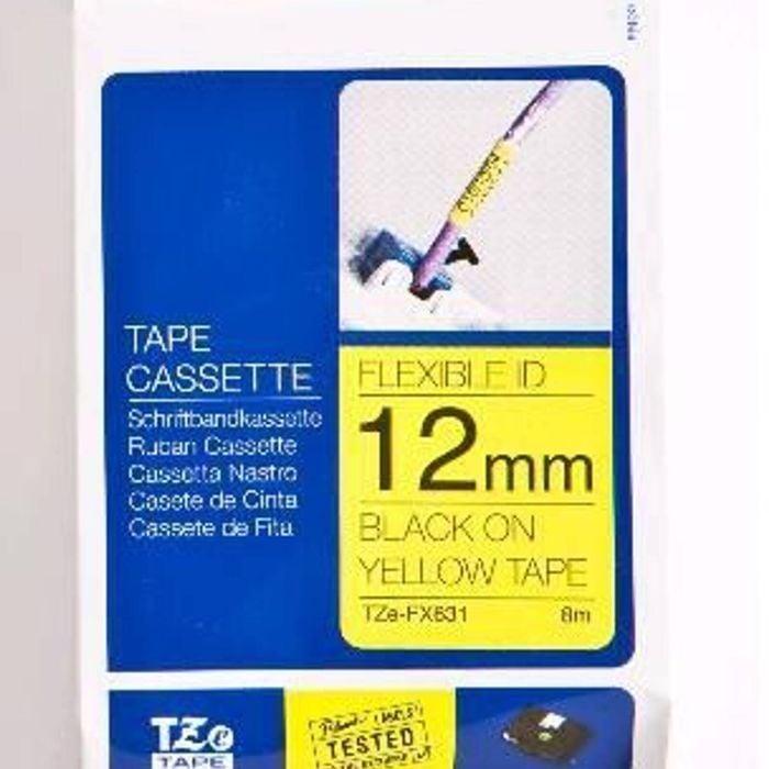 Brother TZE-FX631 12MM BLACK ON YELLOW FLEXIBLE TZE TAPE