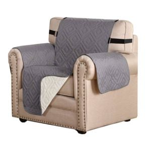 Smarcute 1 Seater Quilted Reversible Pet Friendly Non-Slip Sofa Cover with Straps Grey